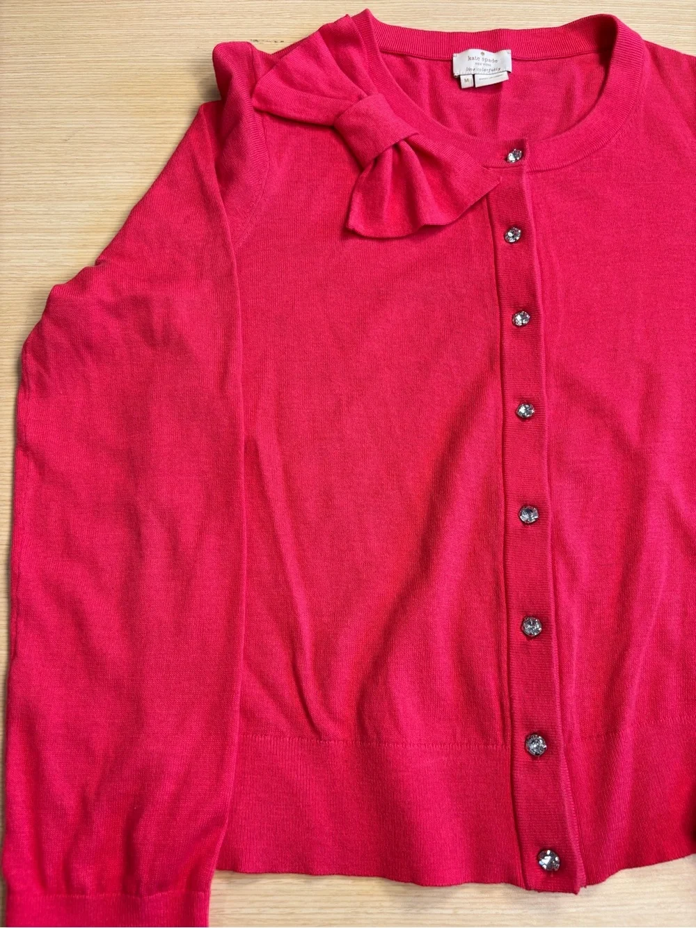 Kate Spade Sandi Bow Cardigan Pink Jewel Rhinestone Button Sz M
